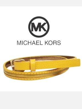 Michael Kors Skinny Yellow Leather Zipper Detail Belt 30"-32"